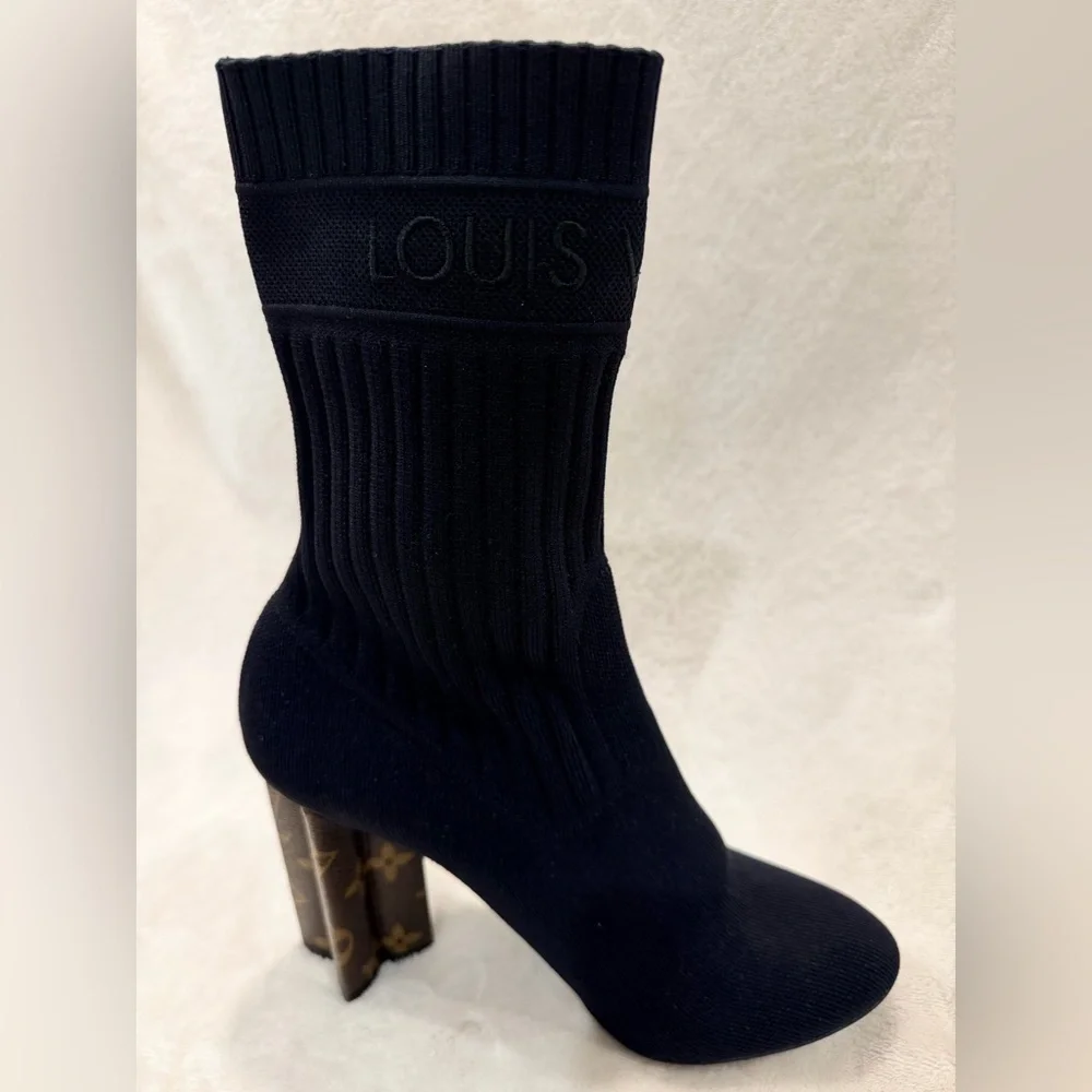 Louis Vuitton Silhouette Monogram Heel Sock Boots Size 40